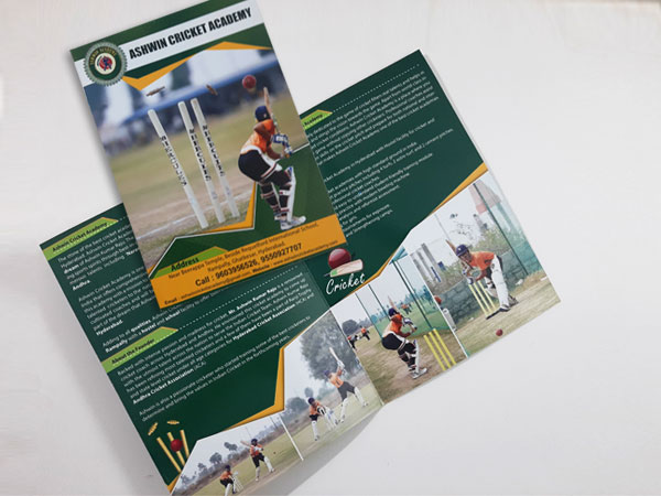 Prospectus design for Ashwin Cricket Academy.